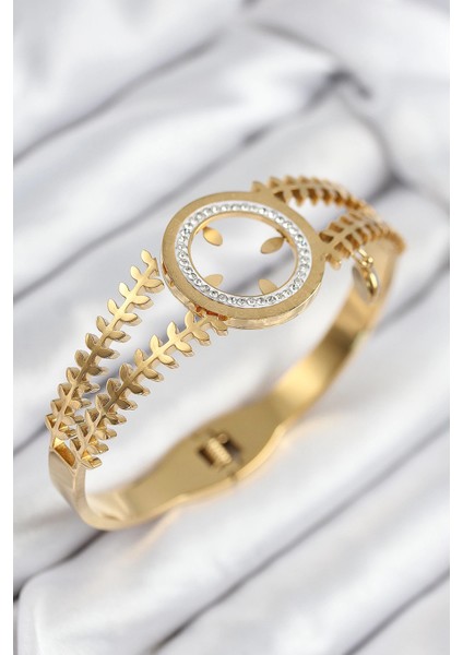 Bfs 316L Çelik Zirkon Taşlı Çeyrek Takılabilir Gold Renk Kelepçe