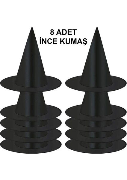 Bfs 8 Adet Siyah Cadı Şapkası – Yetişkin Çocuk Kostüm Aksesuarı