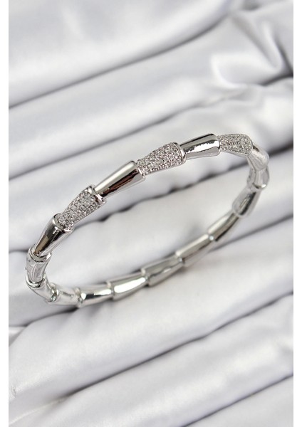 Bfs Pirinç Zirkon Taşlı Kemik Model Gümüş Renk Vip Kadın Bileklik