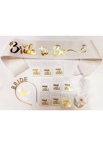 Bfs Altın Renk Bride Partisi Taç Kuşak Dövme Bileklik Seti Full 13 Parça fiyatları