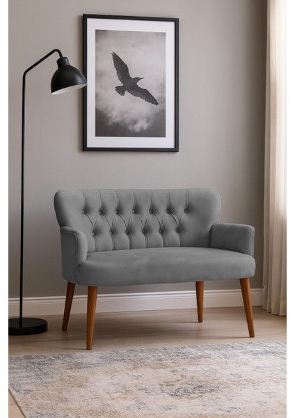 - Roma Modern Ikili Koltuk Kanepe - Babyface Kumaş - Ahşap Ayak - Gri