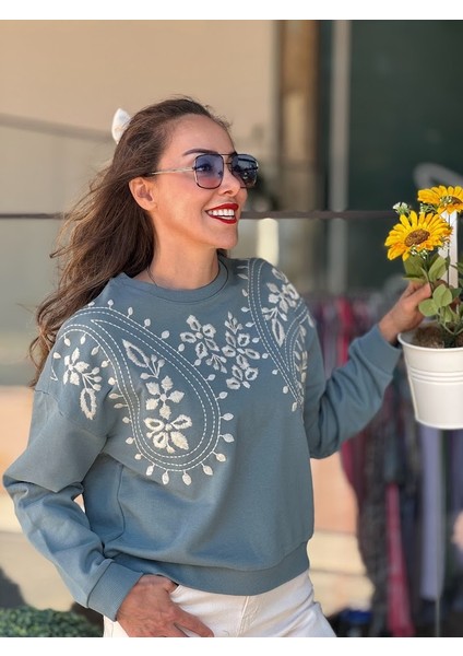 Nakışlı Midi Boy Sweatshirt