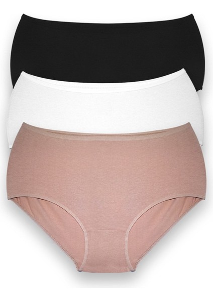 Kadın Extra Battal Külot Üçlü Paket- Siyah-Beyaz-Ten - 10XL