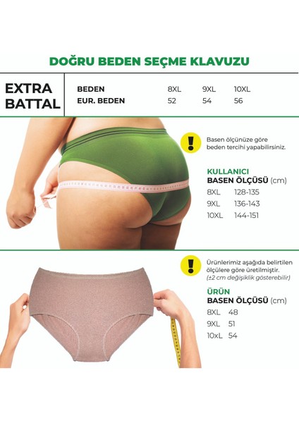 Kadın Extra Battal Külot Üçlü Paket- Siyah-Beyaz-Ten - 10XL