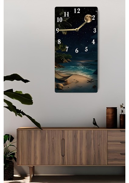 Gece Manzaralı Mdf Dikdörtgen Duvar Saati – 30X60 cm Uv Baskı – USD077 fiyatları