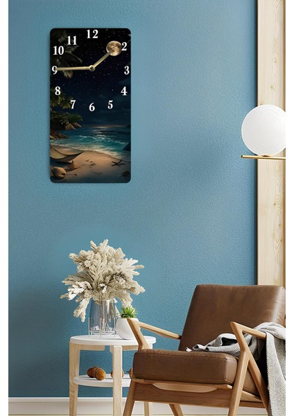 Gece Manzaralı Mdf Dikdörtgen Duvar Saati – 30X60 cm Uv Baskı – USD077 fırsatları