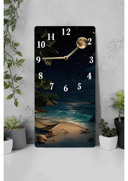 Gece Manzaralı Mdf Dikdörtgen Duvar Saati – 30X60 cm Uv Baskı – USD077 indirimleri
