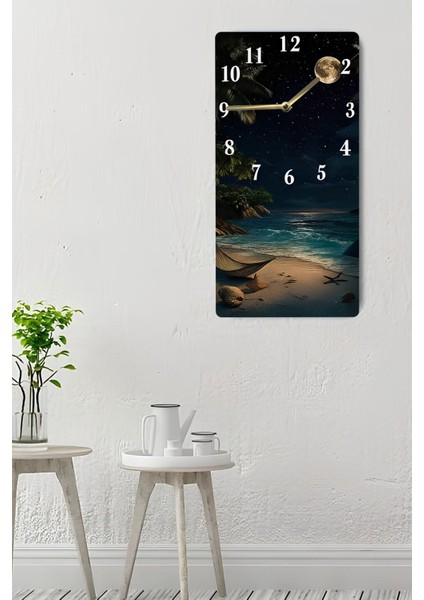 Gece Manzaralı Mdf Dikdörtgen Duvar Saati – 30X60 cm Uv Baskı – USD077