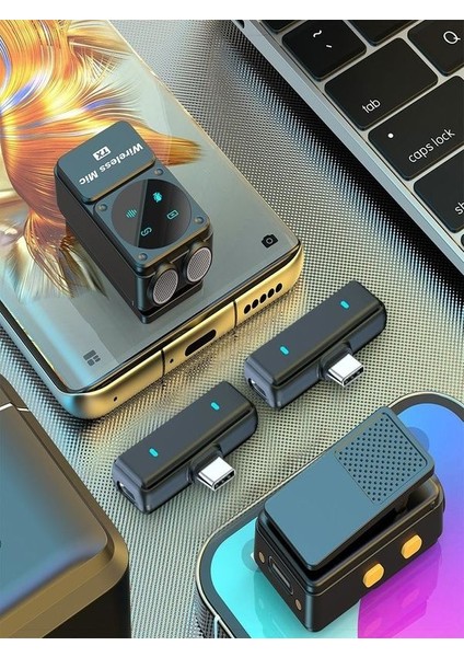 Universal 600mAh Kablosuz Çiftli Yaka Mikrofonu | Type-C & Lightning Alıcılı iPhone Android Uyumlu indirimleri
