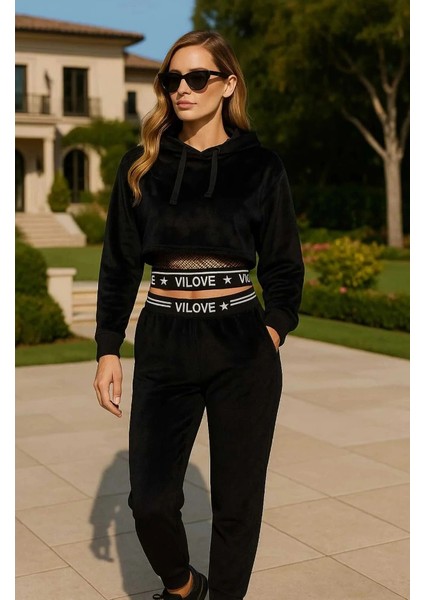 Zetna File Detay Kapüşonlu Kadife Eşofman Takım fiyatları