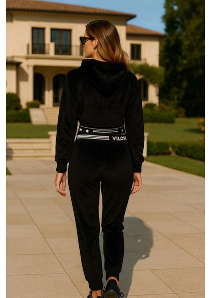 Zetna File Detay Kapüşonlu Kadife Eşofman Takım fırsatları