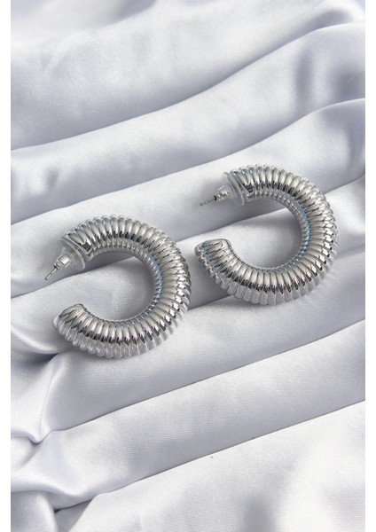 Bfs Pirinç Gümüş Renk Işleme Halka Model Kadın Küpe