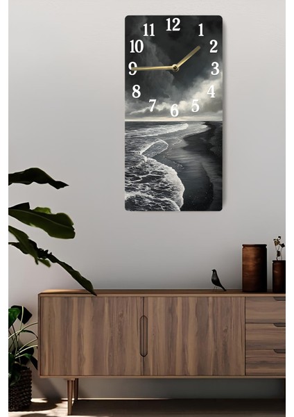 Siyah Beyaz Fırtına Manzaralı Mdf Dikdörtgen Duvar Saati – 30X60 Cm– USD083 fiyatları