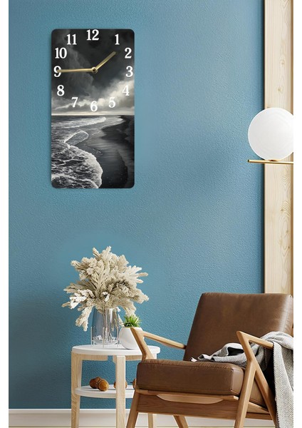 Siyah Beyaz Fırtına Manzaralı Mdf Dikdörtgen Duvar Saati – 30X60 Cm– USD083 fırsatları