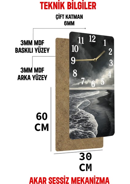 Siyah Beyaz Fırtına Manzaralı Mdf Dikdörtgen Duvar Saati – 30X60 Cm– USD083 indirimleri