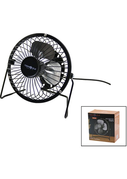 USB - Mini Fan Metal Kasa - AYAK=360 Derece Masa Üstü Vantilatör 4-Metal Pervane 13.5X11X15CM5V-2.5W (5224)
