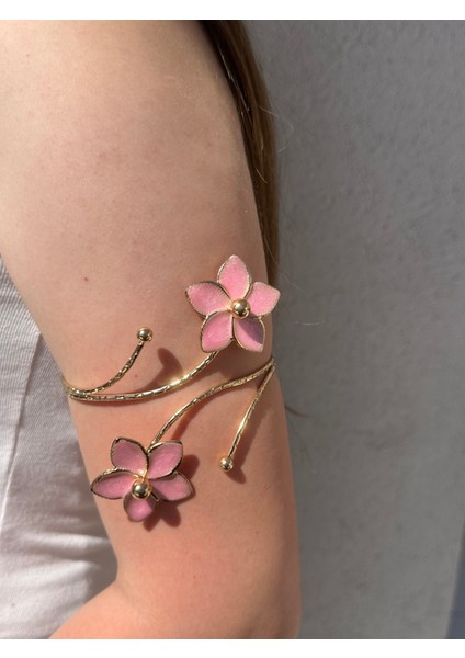 Gold Pembe Mineli Çiçek Detaylı Paslanmaz Çelik Ayarlanabilir Kadın Pazu Bileklik Kol Kelepçesi Armcuff fiyatları
