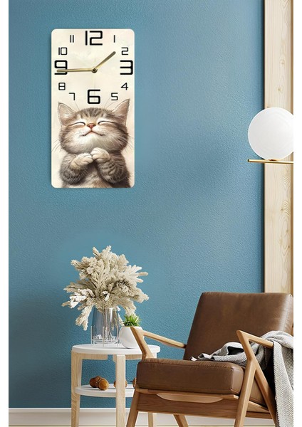 Sevimli Kedi Temalı Mdf Dikdörtgen Duvar Saati – 30X60 cm Uv Baskı– USD080 fırsatları