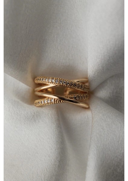 Vıp Çelik Yarım Tur Zirkon Taş Işlemeli Kalın Sarmal Ayarlanabilir Yüzük