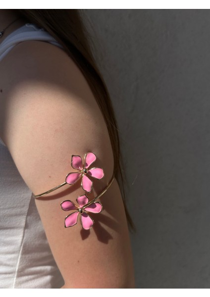 Gold Pembe Çiçek Detaylı Paslanmaz Çelik Ayarlanabilir Kadın Pazu Bileklik Kol Kelepçesi Armcuff fiyatları