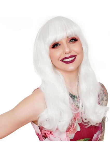 Bfs Beyaz Renk Kahküllü Dalgalı Uzun Parti Peruğu modelleri