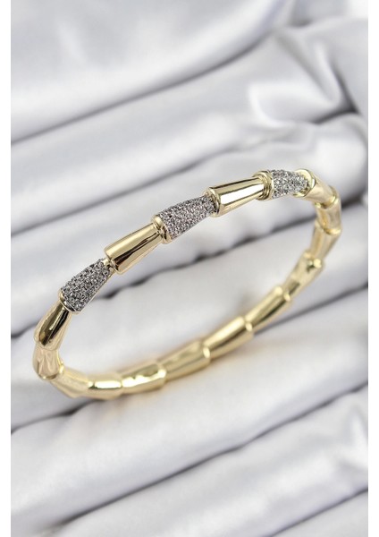 Bfs Pirinç Zirkon Taşlı Kemik Model Gold Renk Vip Kadın Bileklik