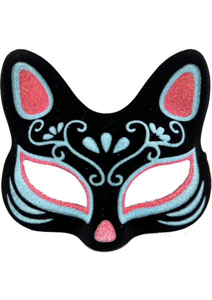 Bfs Siyah Renk Üzeri Mavi Kırmızı Simli Süet Kaplama Kedi Maskesi 17X14 cm indirimleri