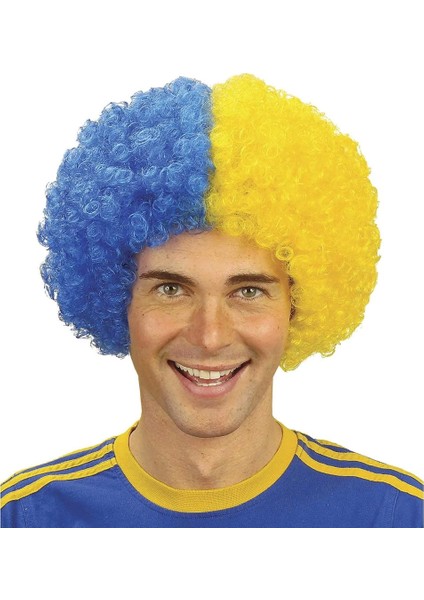 Bfs Sarı Lacivert Kıvırcık Afro Bonus Peruk Taraftar Bonus Saç fiyatları