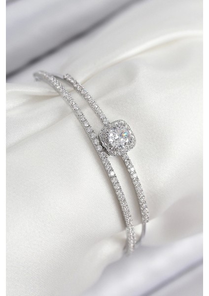 Bfs Pirinç Zirkon Taşlı Baget Model Gümüş Renk Kadın Bileklik