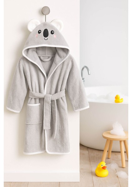 Kapşonlu Hayvan Desenli Çocuk Banyo Deniz Plaj Bornozu %100 Pamuklu