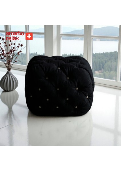 Swiss Style Puf Zinal Ayaksız Kapitoneli Kare 45x45 cm baby face Dekoratif Kapitoneli Dekoratif puf(Siyah) fiyatları