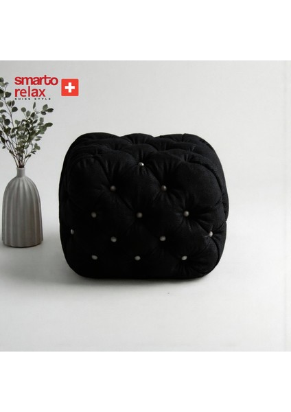Swiss Style Puf Zinal Ayaksız Kapitoneli Kare 45x45 cm baby face Dekoratif Kapitoneli Dekoratif puf(Siyah) modelleri