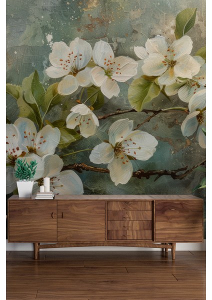 Soyut Beyaz Çiçek Desenli Duvar Kağıdı modelleri