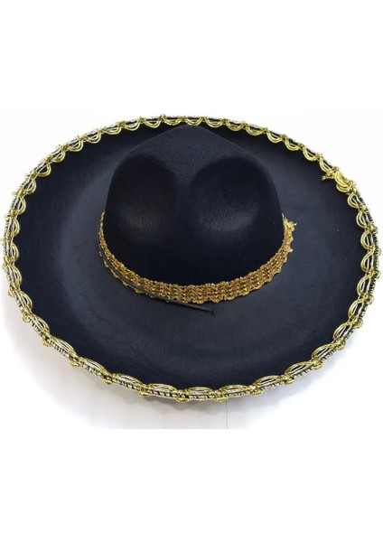 Bfs Altın Renk Şeritli Meksika Mariachi Latin Şapkası 55 cm Çocuk