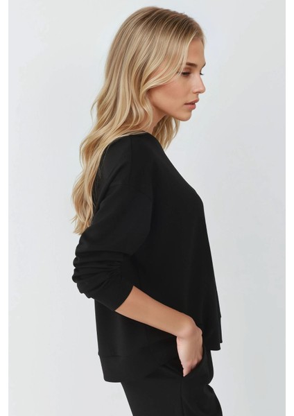 Kadın Modal Touch Basic Sweatshirt Siyah fiyatları