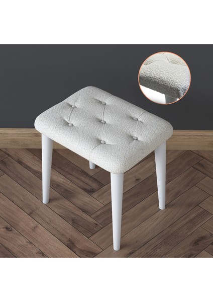 BJ164 Hollywood Işıklı Aynalı Kulis Makyaj Masası Cam Tablalı 2 Çekmeceli Takı Düzenleyici Puf Takım Beyaz fırsatları