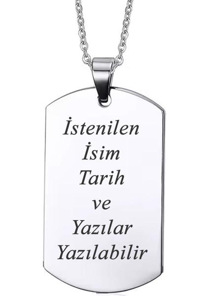 Kişiye Özel Yazılı Asker Künyesi Model Erkek Çelik Kolye eck04