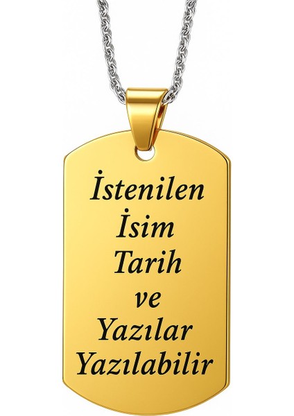 Kişiye Özel Yazılı Asker Künyesi Model Erkek Çelik Kolye eck04