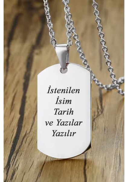 Kişiye Özel Yazılı Asker Künyesi Model Erkek Çelik Kolye ECK04 modelleri