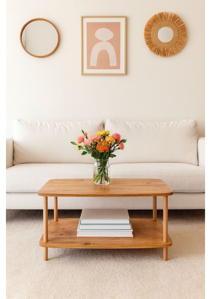 Çevir Kur Orta Sehpa Dikdörtgen Atlantik Çam Desenli Ahşap Ayaklı