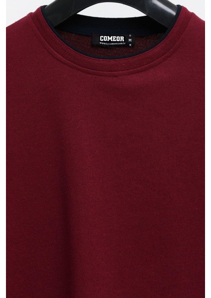 Erkek Bordo Çift Bisiklet Yaka Baskı Detaylı Standart Rahat Kesim Sweatshirt CMRE72 fırsatları