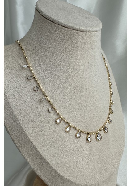 Altın Rengi Oval Taş Sıralı Zarif Kolye (45CM) fiyatları