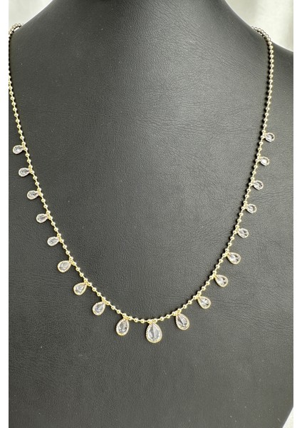 Altın Rengi Oval Taş Sıralı Zarif Kolye (45CM) modelleri