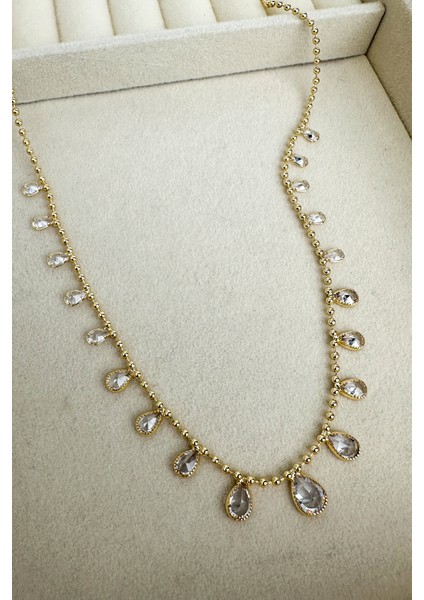 Altın Rengi Oval Taş Sıralı Zarif Kolye (45CM) fırsatları