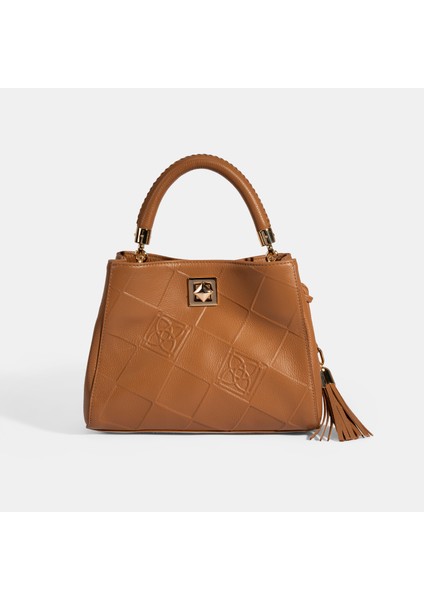 Kadın Kahve Püskül Aksesuarlı Deri El Çantası