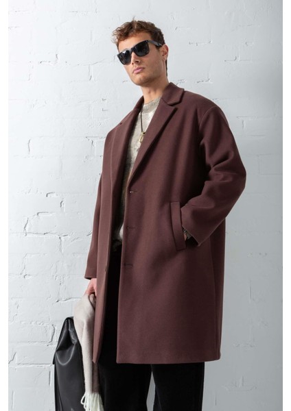 Erkek Oversize Uzun Italyan Kaşe Kaban Koyu Kahve fırsatları