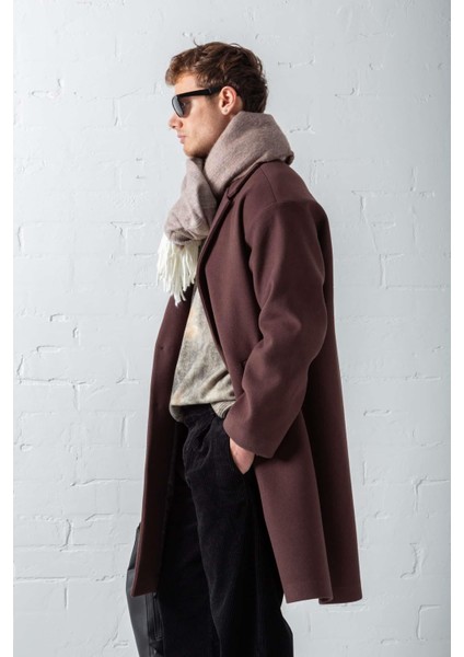 Erkek Oversize Uzun Italyan Kaşe Kaban Koyu Kahve indirimleri