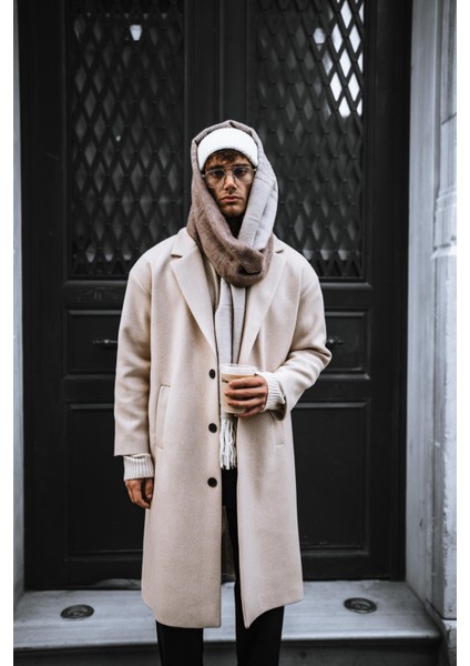 Erkek Oversize Uzun İtalyan Kaşe Kaban Bej