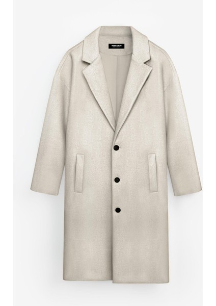 Erkek Oversize Uzun İtalyan Kaşe Kaban Bej