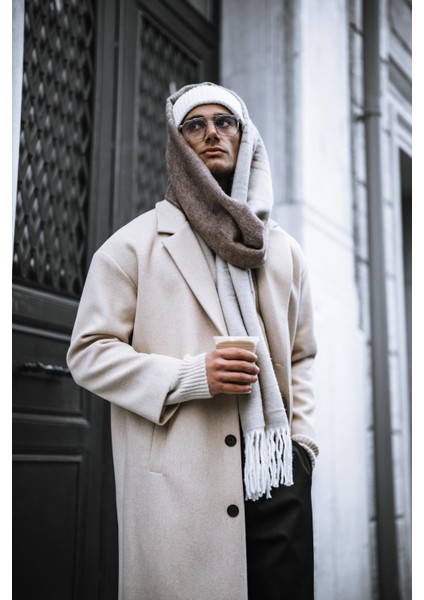 Erkek Oversize Uzun İtalyan Kaşe Kaban Bej